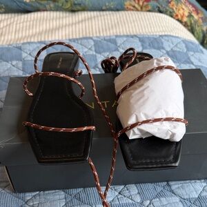 Ann Taylor Black Sandals with Brown Straps